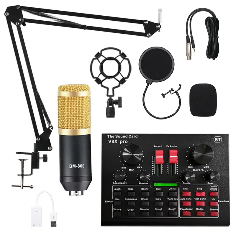 

BM800 Pro конденсаторный микрофон с V8X PRO многофункциональная BT звуковая карта