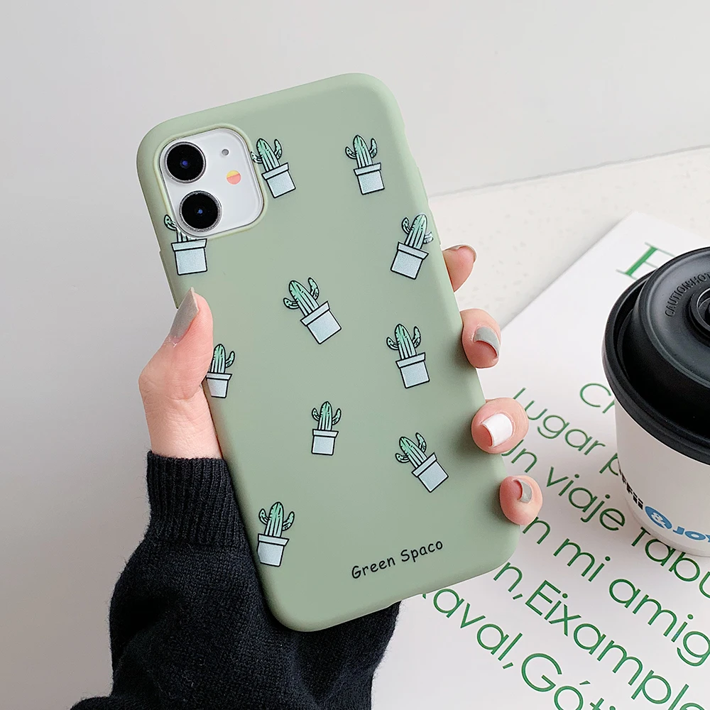 SUYACS сплошной цветной чехол для телефона iPhone 7 8 Plus X XS MAX XR 6 6S Прекрасный кактус