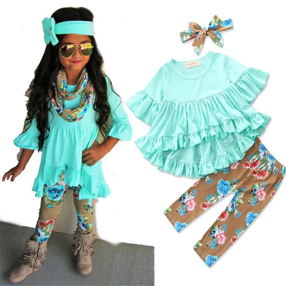 Осенний комплект для девочек необычная рубашка брюки с цветочным рисунком