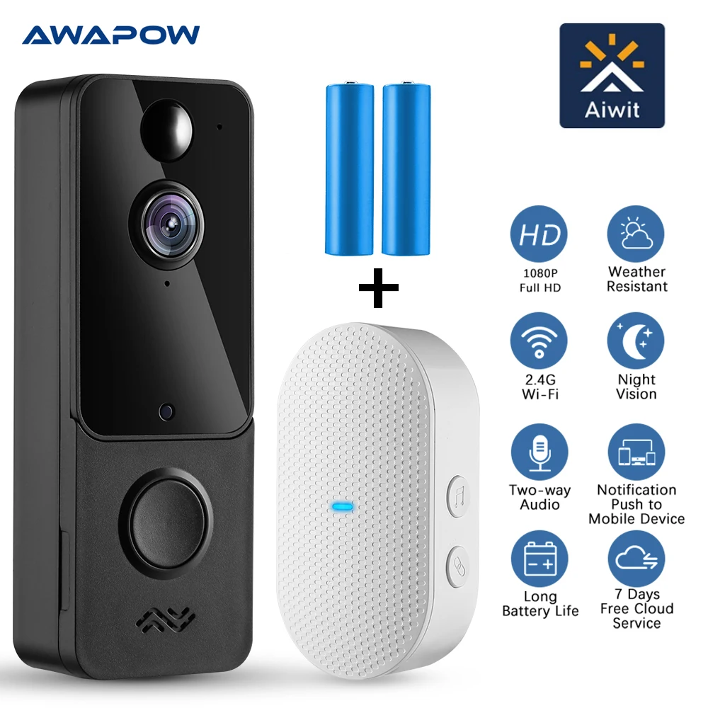 

Умный видеодомофон Awapow с камерой, Wi-Fi, беспроводной дверной звонок, ночное видение, IP Link мобильный телефон, камера домашней безопасности