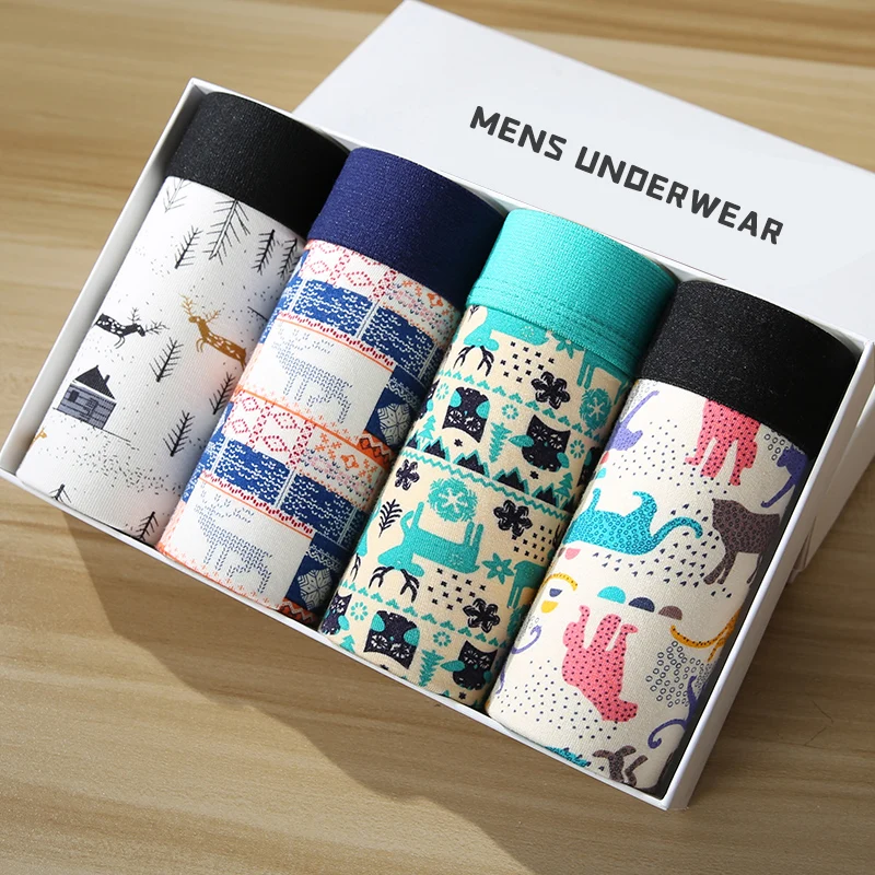 4 шт Мужское нижнее белье мужское трусы боксеры с модным принтом мужские шорты из