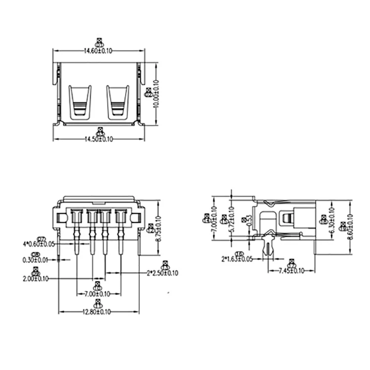 

20/50pcs Female Warp Edge Type AF USB 2.0 DIP 4Pin Socket Jack Connector Plug Socket with Cover Seat Welding Wire Adapeter 90
