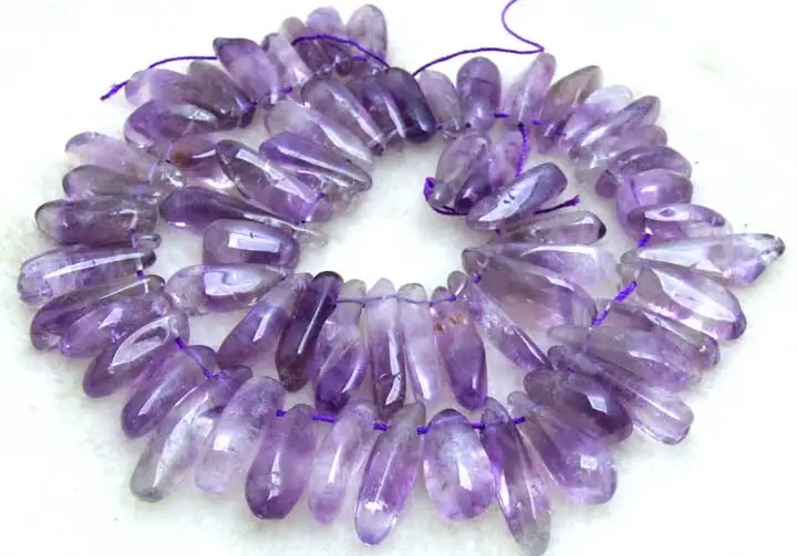 Qingmos Purple 8*25mm Strip Natural Amethysts Stone Loose Beads for Jewerlry Making DIY Necklace Bracelet Earring 15
