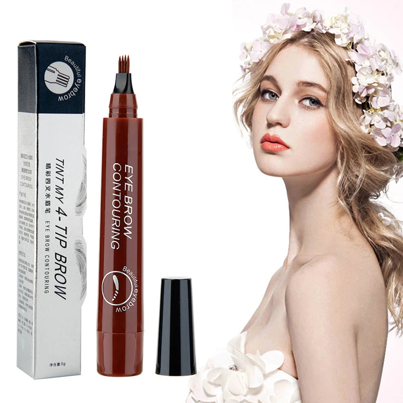 5Colors Long Lasting Brown Liquid Eyebrow Pen Waterproof 4 Fork Tip Eyebrow Tattoo Pencil Women Eye Cosmetic Beauty Makeup