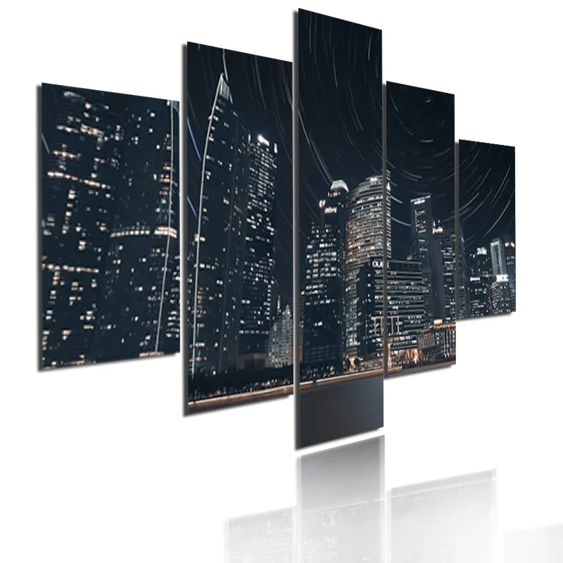 

Modern City Landscape Night View Sky Modular HD Printed 5 Panel Posters Home Decor Canvas Painting Wall Picture For Living Room