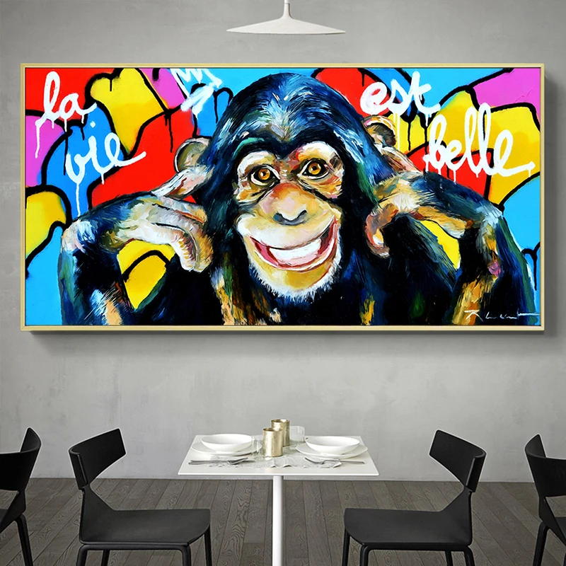 Абстрактный красочный улыбающийся обезьяна граффити классический холст масляной живописи постер и печати картины на стену для гостиной.
