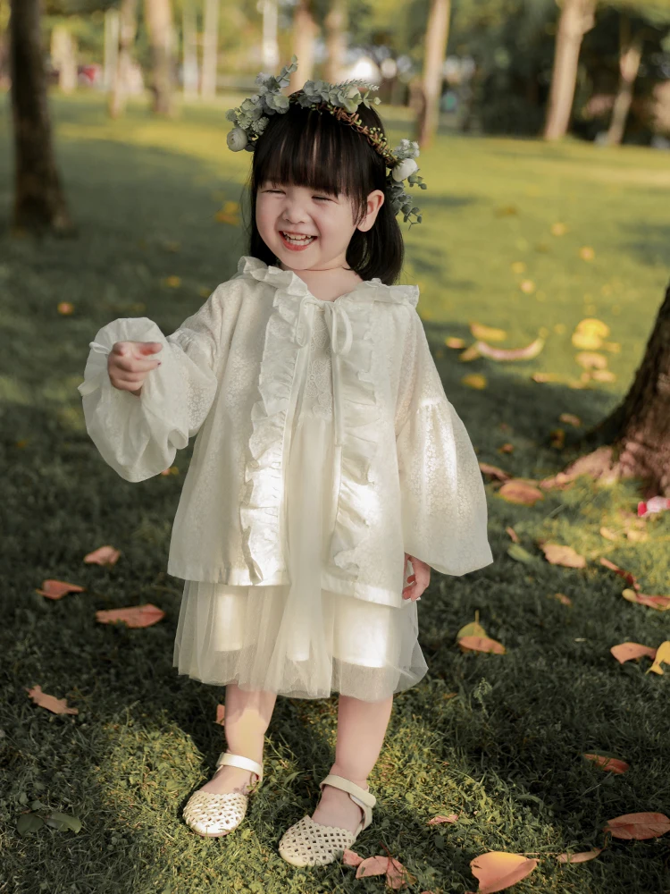 

Girls Mesh Clothes 2021 Summer New Children's Sweet Hollow Lace Fairy Princess Dress