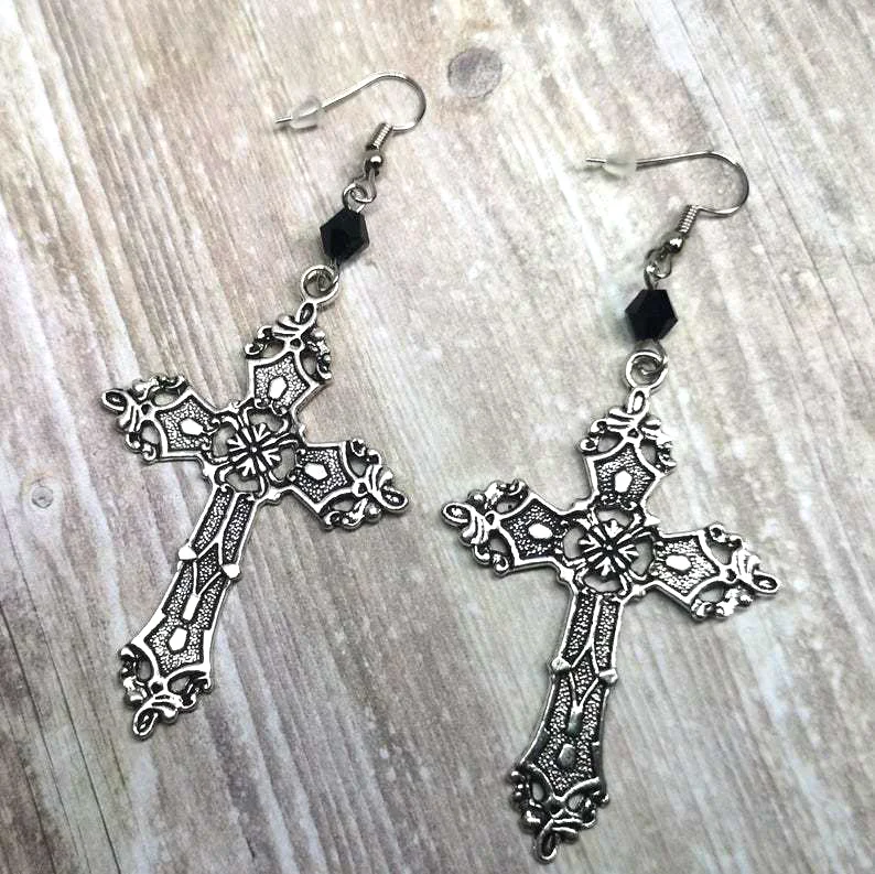 

Vintage Goth Gothic Big Cross Dangle Drop Earrings For Women Korean Trendy Punk 90s egirl grunge goblincore emo accessories