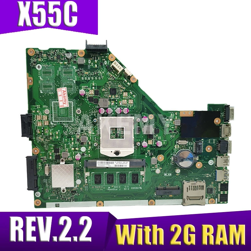 

Akemy Laptop motherboard For ASUS X55VD X55C X55CR X55V Mainboard SLJ8E REV.2.2 With 2G RAM