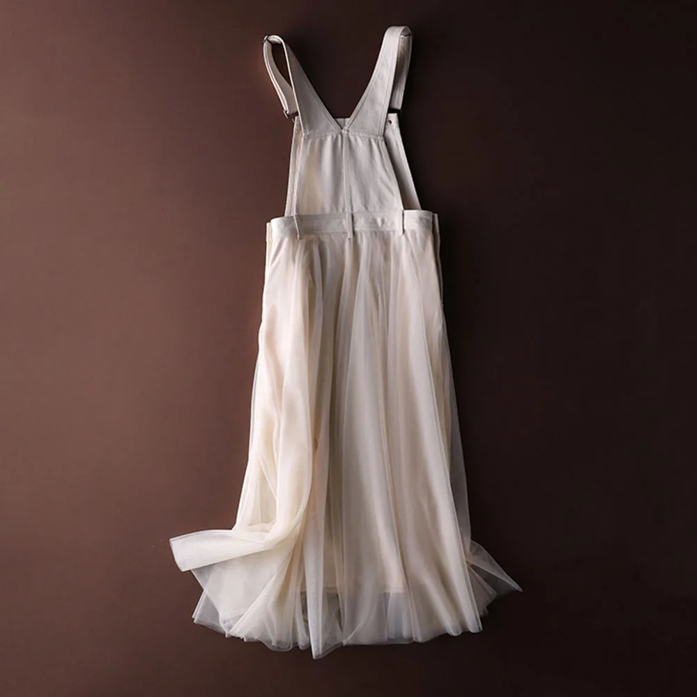 Spring Autumn Strap Dress Elegant Mesh Hollow Patchwork Sleeveless Plain Korean Vintage Fashion Dresses Preppy Style | Женская одежда