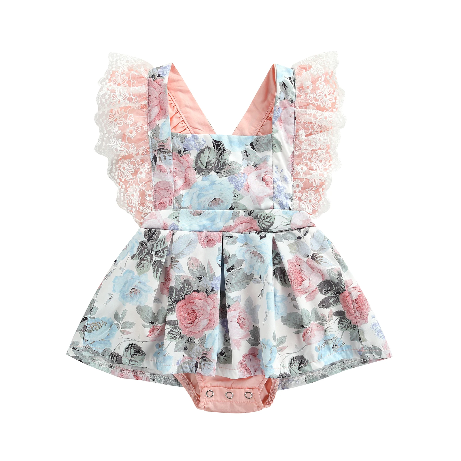 Летние Комбинезоны для маленьких девочек кружевные комбинезоны с цветочным