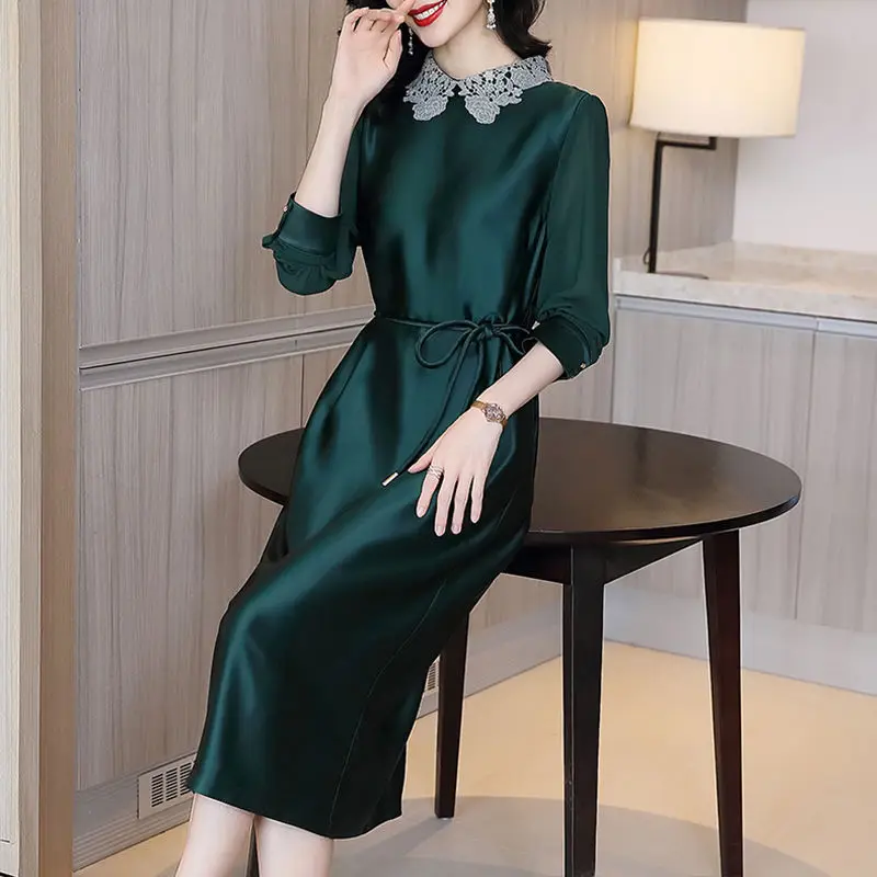 

Женское атласное платье, свободное платье в полоску, для весны и осени, лето 2021