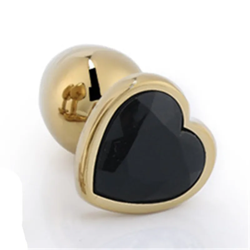 Анальная пробка золотого цвета в форме сердца металлическая с драгоценным