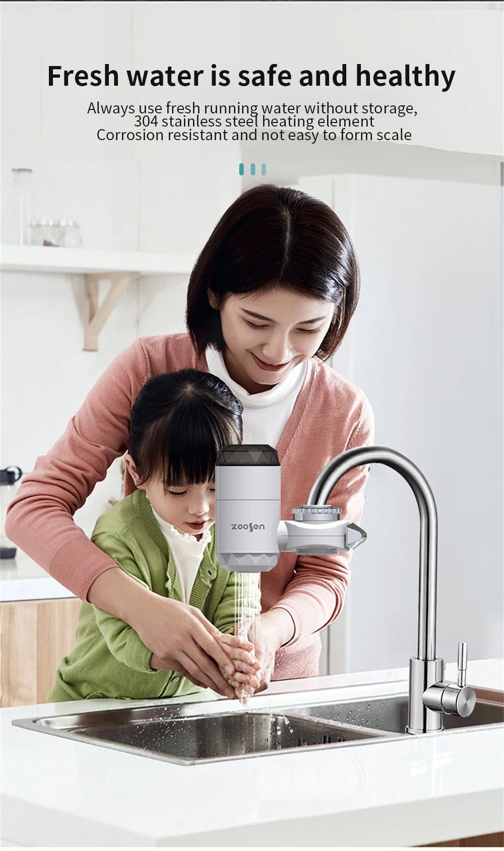 

Kitchen Electric Hot Water Heater Tap Instant Faucet Tankless Sink Electric Rapid Heating LED Display Free- Installation Faucet