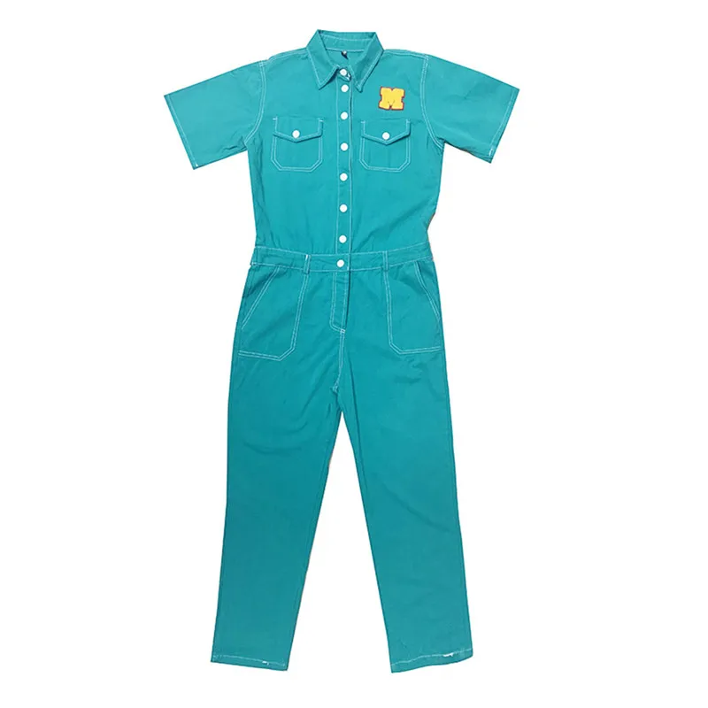 

Flower Embroidery Label Jumpsuit Short Sleeve Spring Summer Long Trousers Rompers With Pockets Overalls for Women Denim Jeans