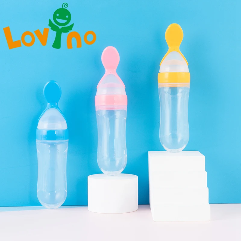 

90ML Lovely Safety Infant Baby Silicone Feeding With Spoon Feeder Food Rice Cereal Bottle For Best Gift baby feeding