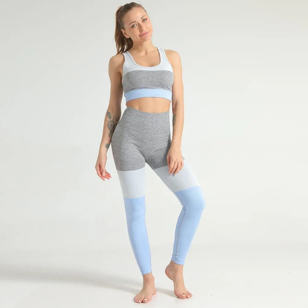 Free Shipping Knitted seamless sports suit contrast color stitching yoga pants fitness bra tights GMY clothing for women |