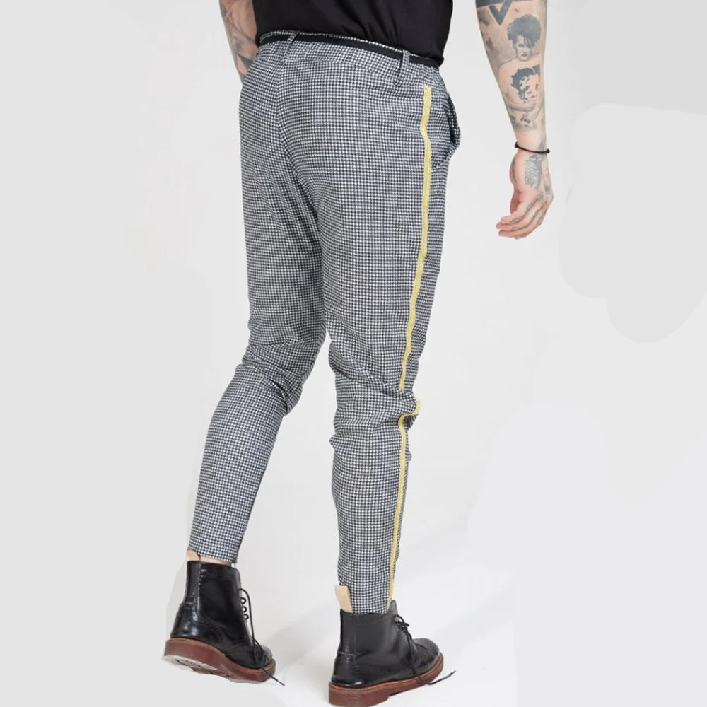 Мужские спортивные брюки повседневные облегающие зауженные в клетку для фитнеса
