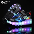 Размеры размеры 28-43 детей роликовых коньках обувь со светодиодными огнями с зарядкой от USB светящиеся кроссовки на колесах для детей для маленьких мальчиков и девочек; Светящаяся обувь