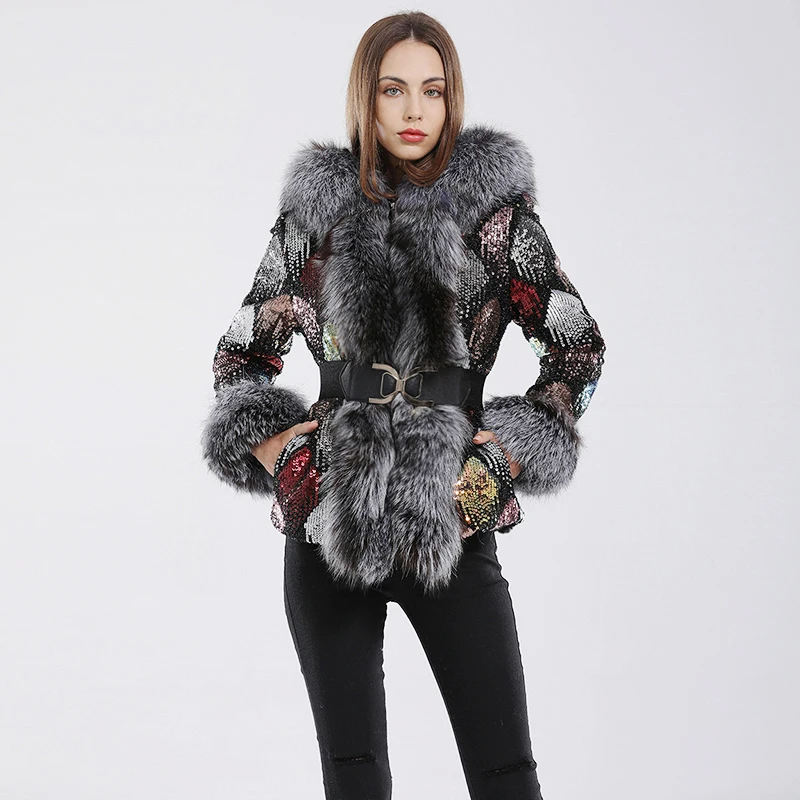 2021 winter new fox fur collar coat long-sleeved women's color coat fur parka winter coat enlarge