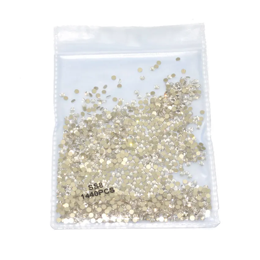 SS8 gold Clear Стразы для нейл-арта, Хрустальные стеклянные камни, 3D сделай сам, украшение для нейл-арта, смешанный размер 6/9, плоская задняя сторона, не горячая фиксация клей на драгоценных камнями - Цвет: SS8 gold Clear