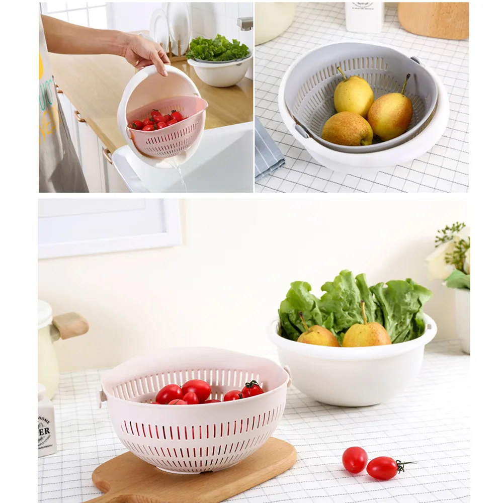 Double Drain Basket Bowl Rice Washing Kitchen Sink Strainer Noodles Vegetables Fruit Gadget Colander Coladores De Cocina | Дом и сад