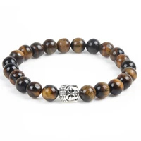 buddha beads bracelets buddha head tiger eye black agate natural stone elastic rope energy healing for women men