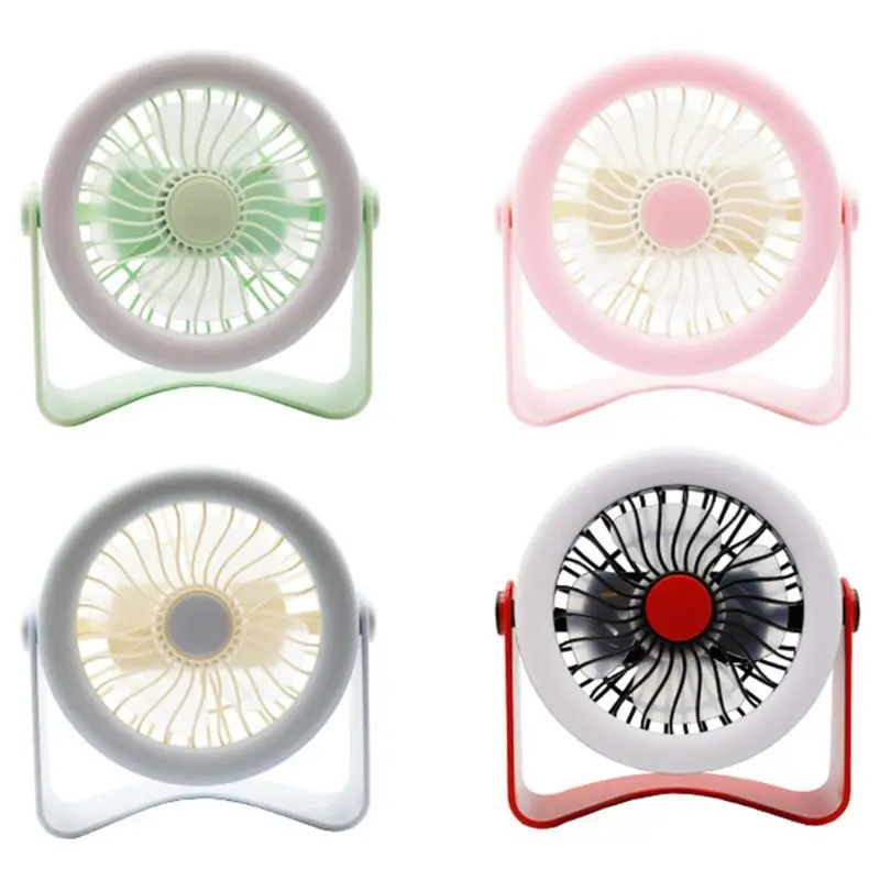 

Simple Table Tiny Round Fan Quiet Operation with Light Adjustable Tilt 360 Degree Rotating USB Rechargeable Household