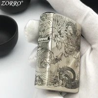 new zorro surrounds the dragon and phoenix chengxiang kerosene lighter pure copper creative carved windproof grinding wheel 2021