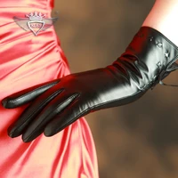 klss brand leather women gloves winter plus velvet high quality goatskin gloves fashion trend lady sheepskin glove 2317