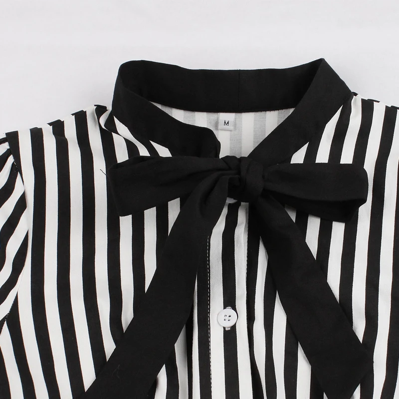 Женское платье в черно-белую полоску OTEN винтажное с коротким рукавом и принтом