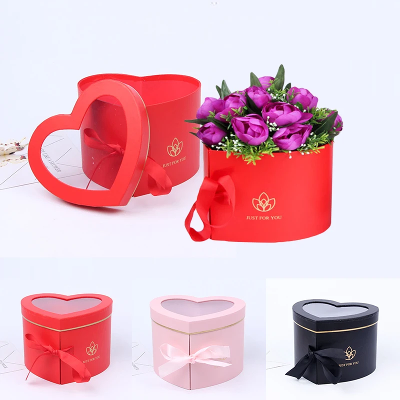 

Heart-Shaped Double-Layer Rotating Pvc Window Flower Packaging Box Heart-Shaped Flower Soap Flower Gift Box Anniversary Gift Box