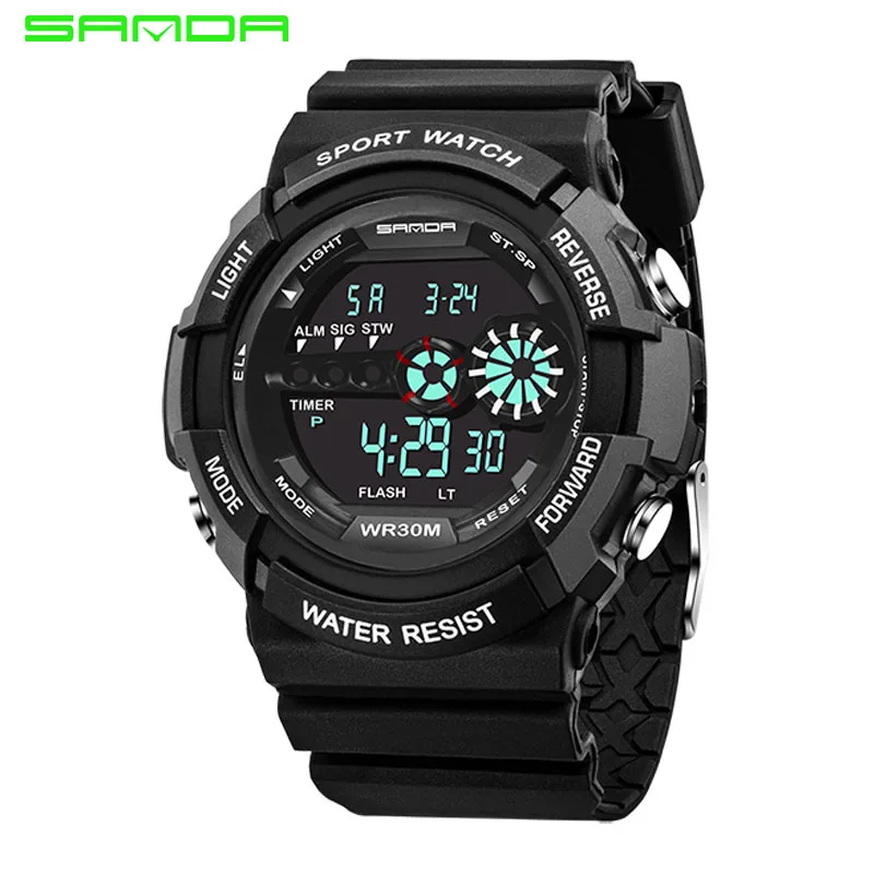 SANDA часы мужские цифровые электронные спортивные шок Смарт водонепроницаемые