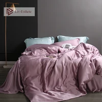 liv esthete women noble light purple100 silk bedding set silky healthy duvet cover flat sheet pillowcace queen king bed set