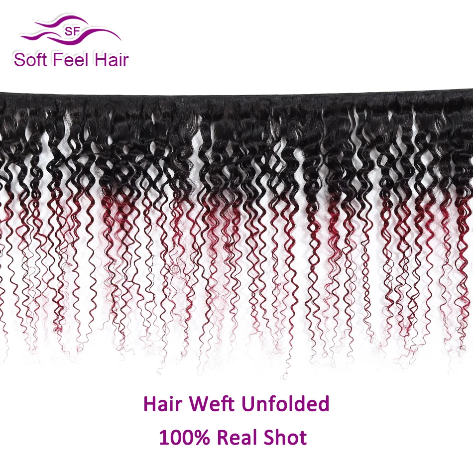 Soft Feel Hair T1B/бордовые пучки волос от светлого до темного цвета с закрытием 99J бразильские кудрявые пучки вьющихся волос с закрытием красные Remy человеческие волосы