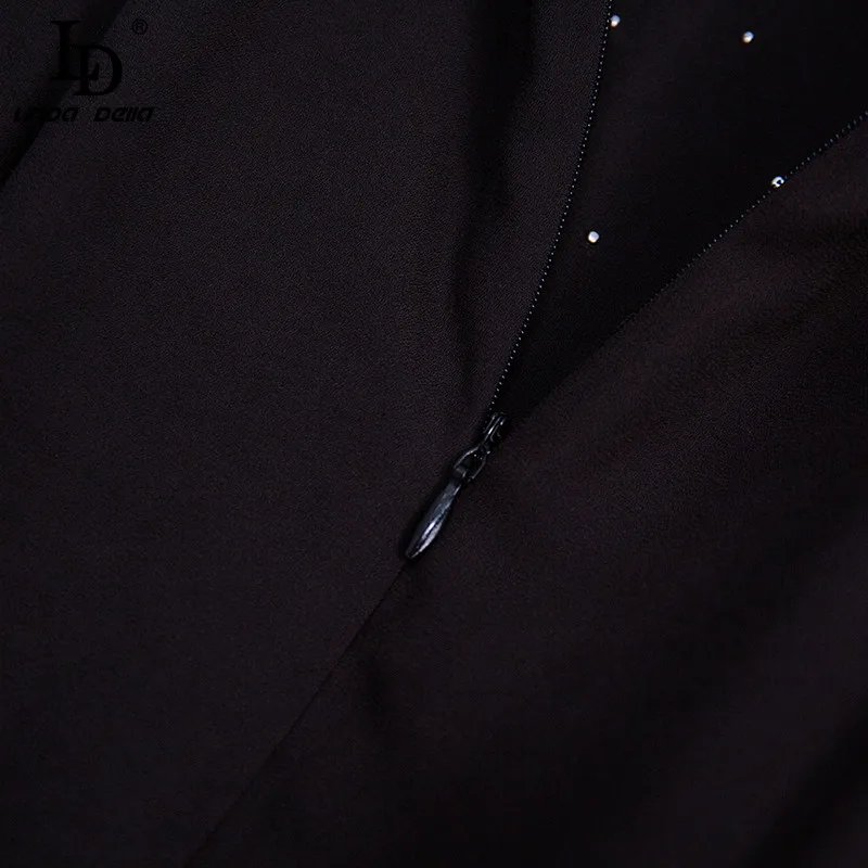 

LD LINDA DELLA 2021 Fashion Designer Summer Elegant Party Dress Women Lantern Sleeve Beading Sashes Black Midi Dress