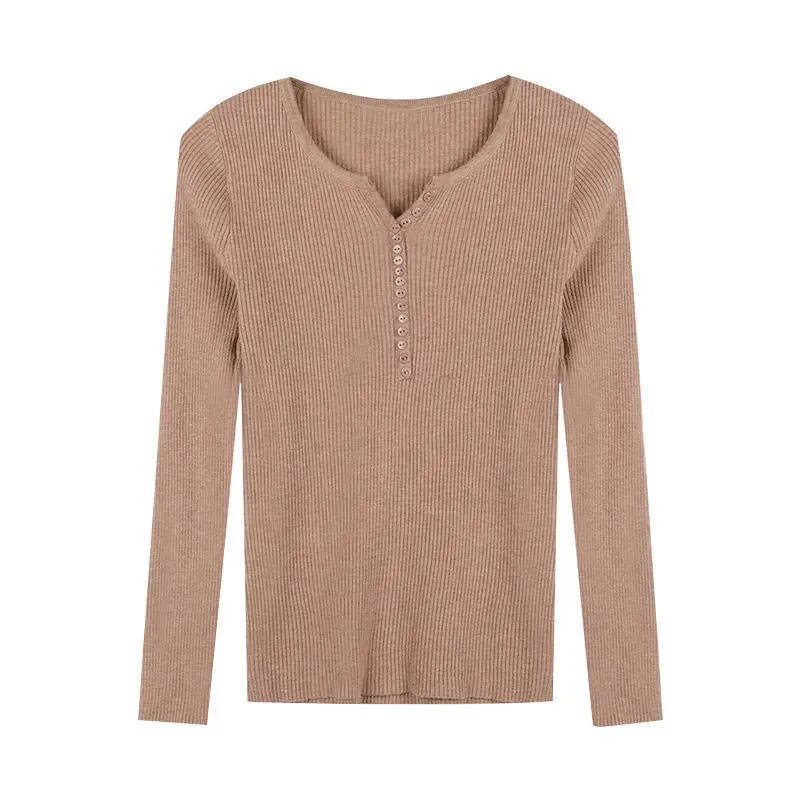 

Elegant Solid Color Slim Drawstring Women Pullovers Long Sleeve Female V-neck Sweater Women All-match Autumn Winter Ladies Cloth