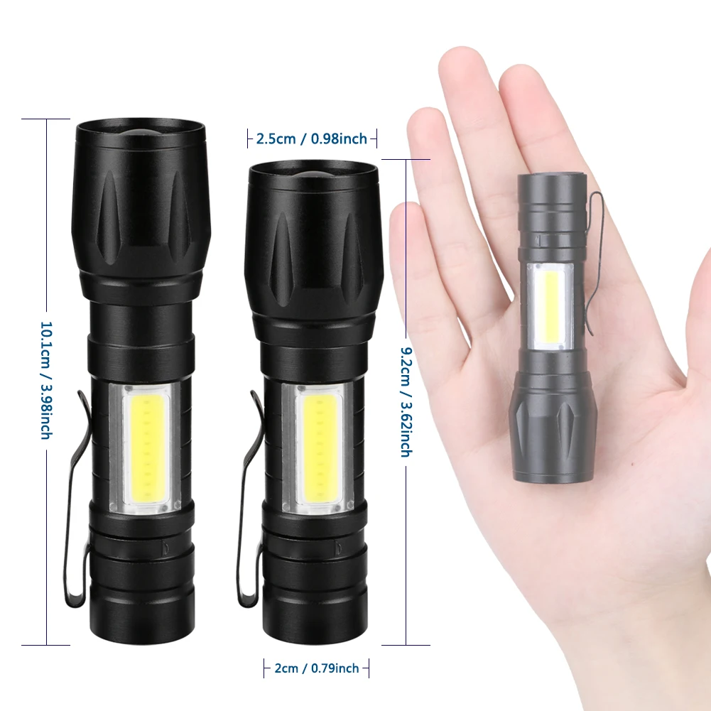 

Rechargable Portable LED Flashlight COB+XPE LED Torch Waterproof Camping Lantern Zoomable Focus Light Tactical Flashlight