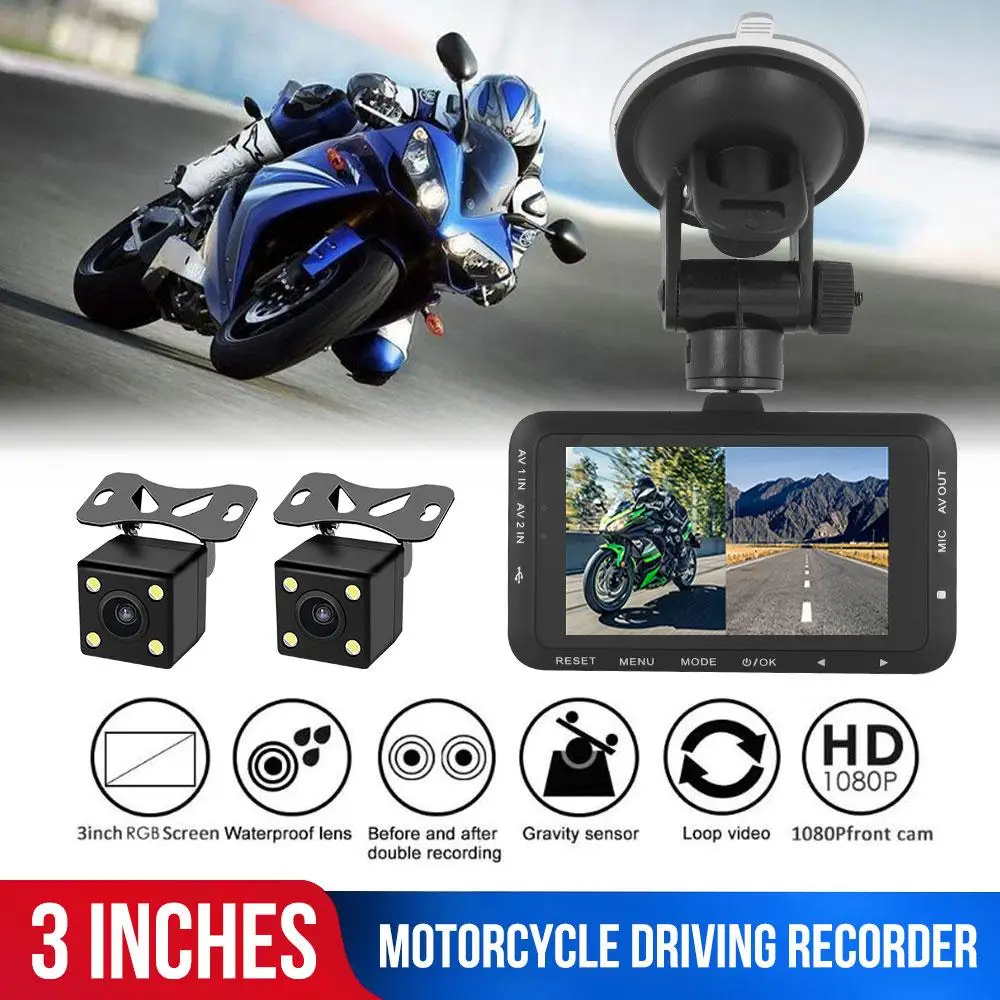 

Vehemo Driving Recorder 3Inch Dual Camera Night Vision Motorbike Recorder Waterproof Dash Cam Parking Monitor Universal