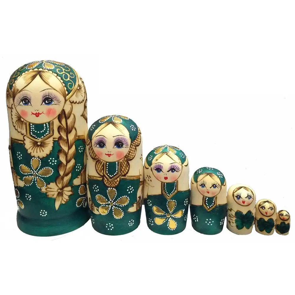 7 шт./компл. плетеные волосы для девочек деревянные русские матрешка куклы