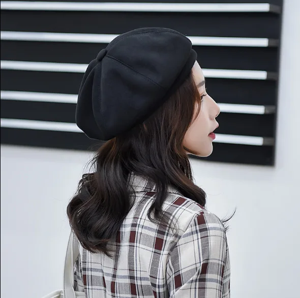 

Берет, женская изящная шапка, женская осенняя и зимняя универсальная красная мягкая шапка в британском стиле