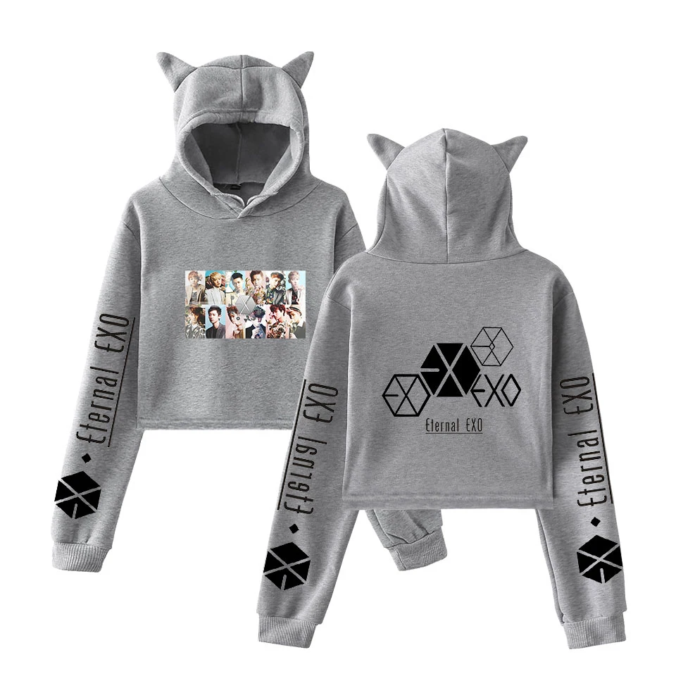 EXO Корейская Команда печать кошачьими ушками толстовка с капюшоном модная Милая