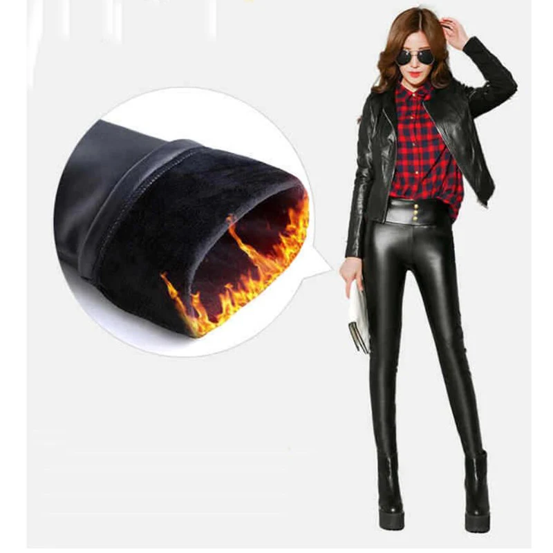 Женские леггинсы из искусственной кожи с высокой талией эластичные теплые бархатные леггинсы тонкие кожаные леггинсы обтягивающие флисовые брюки плюс размер 4XL
