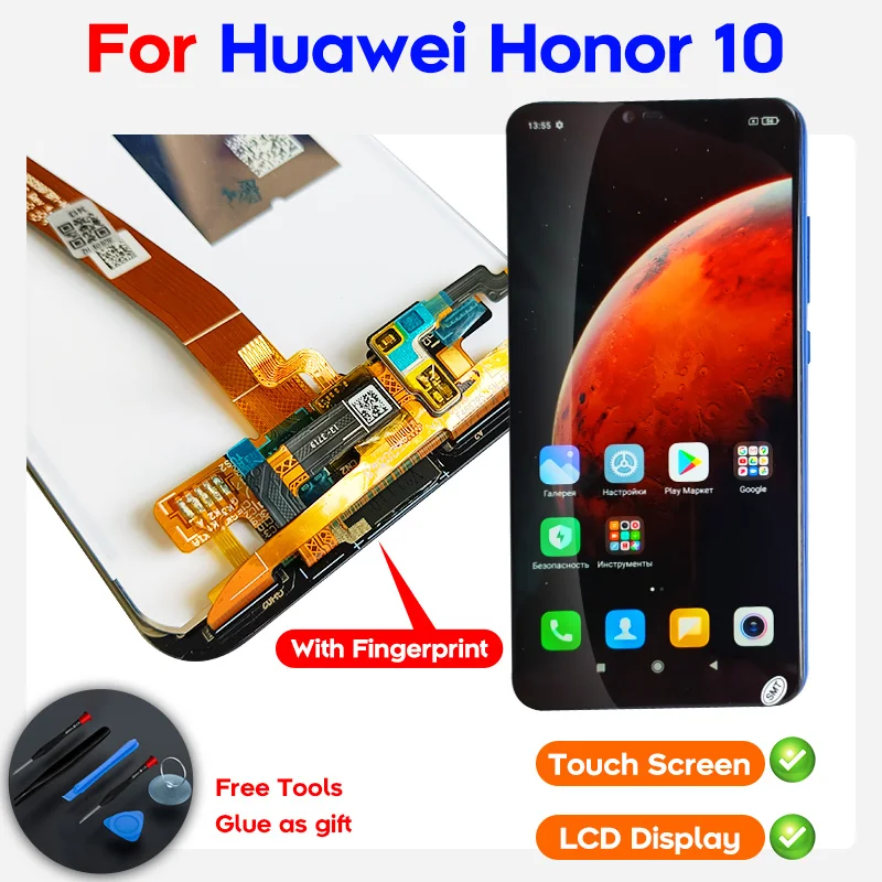 

For 5.84 Inch HUAWEI Honor 10 LCD Display Touch Screen with Fingerprint Digitizer Assembly For Huawei Honor10 COL-L29 COL-AL10