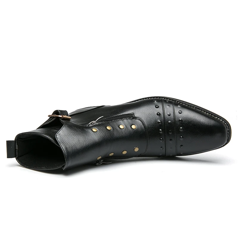 

2020 Autumn Winter Leather Boots for Men Brand Fashion Mens Dress Boots Big Size Man Buckle Strap Boot High Top Party Shoes Men