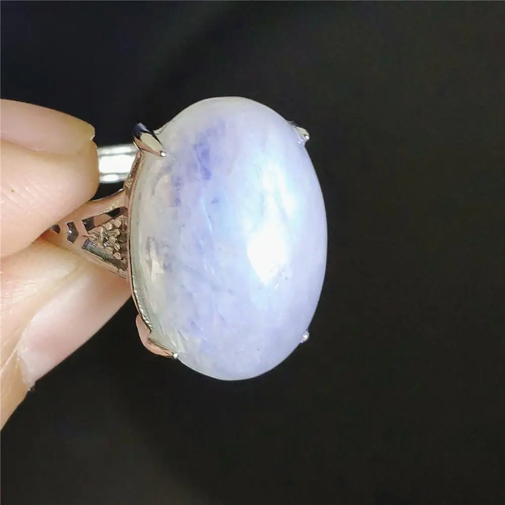 

Genuine Natural Moonstone Blue Light Adjustable Ring 19x13mm Woman Oval 925 Sterling Silver Moonstone Oval Stone AAAAA
