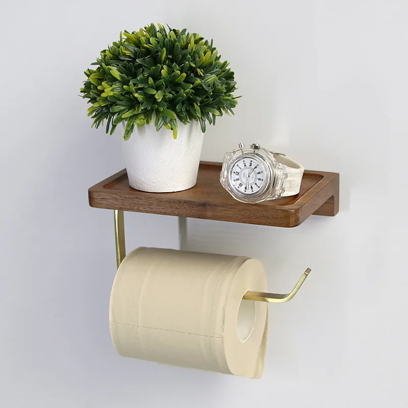tissue rack wood brass paper towel rack toilet roll paper holder phone shelf kitchen oraganizer bathroom accessories free global shipping