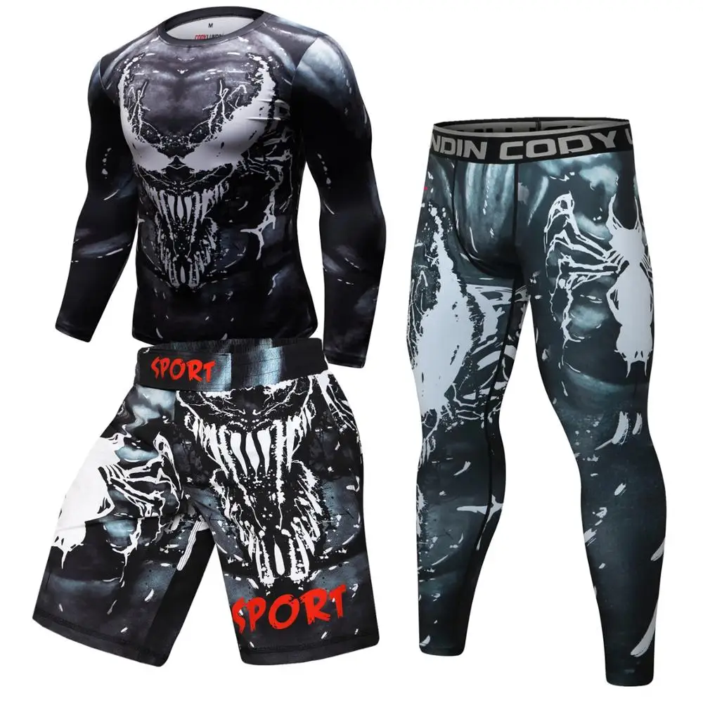 Компрессионные Мужские спортивные костюмы MMA наборы футболок Muay Thai шорты jiu jitsu