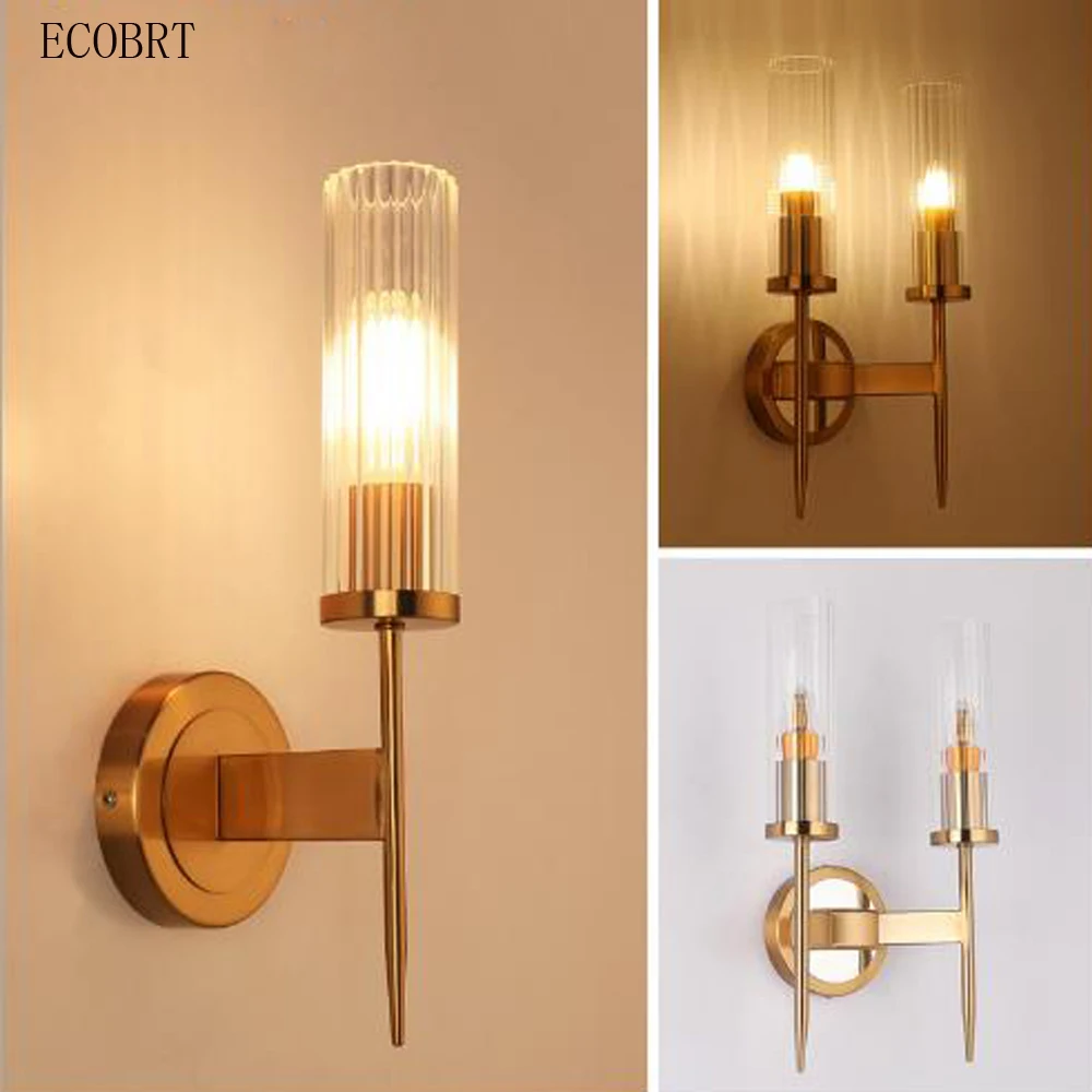 

ECOBRT LED Wall Light 220V Bedroom Bedside Bronze Wall Sconce Light Living Room Balcony Aisle Wall Lamp Corridor with E27 Bulb