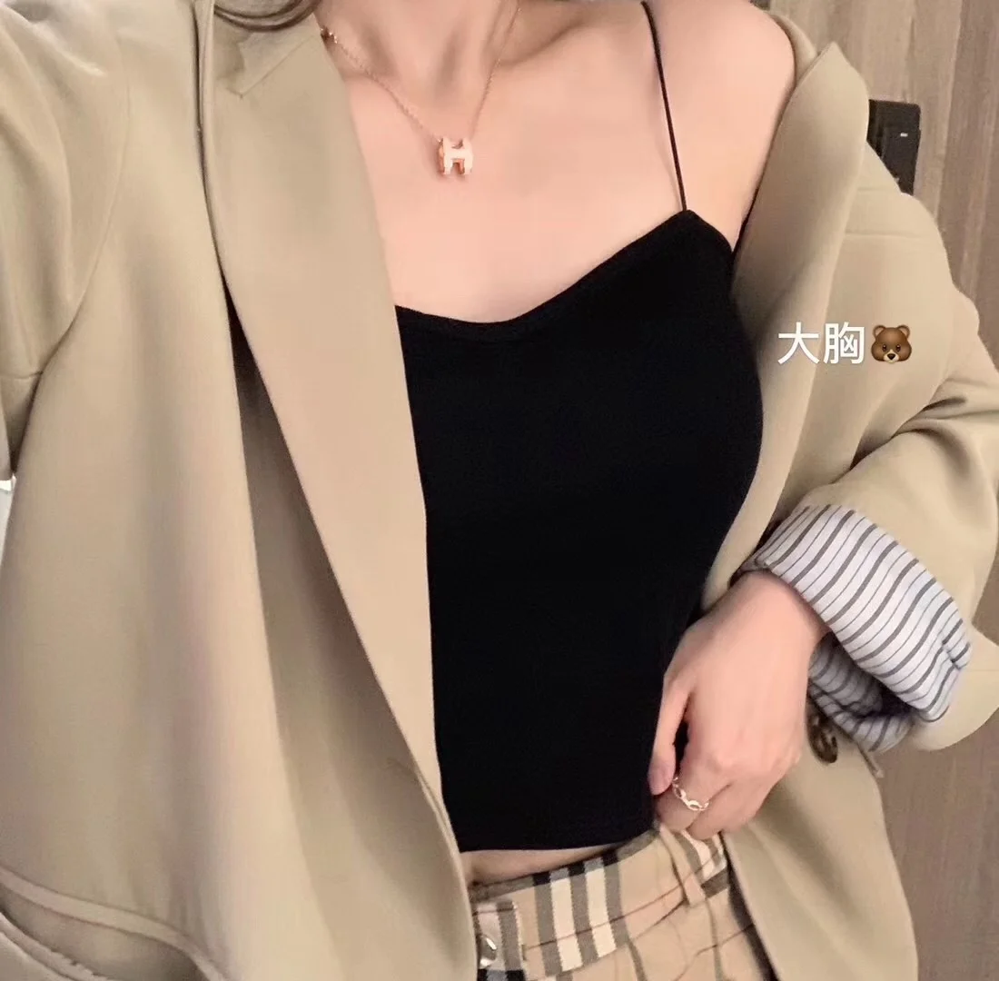 

Summer Girl Sling Vest Modal Thread Cotton Back Shaping Padded Thin Strap Tube Top Short Tube Top Bottoming Shirt